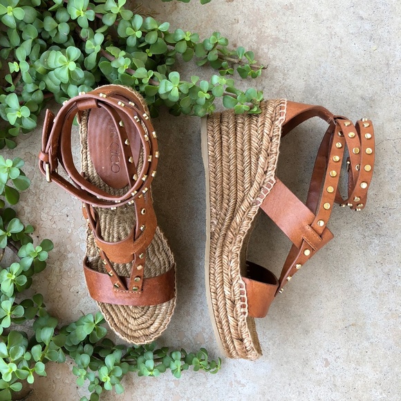 Jimmy Choo Shoes - Jimmy Choo Cognac Studded Wedge Espadrilles